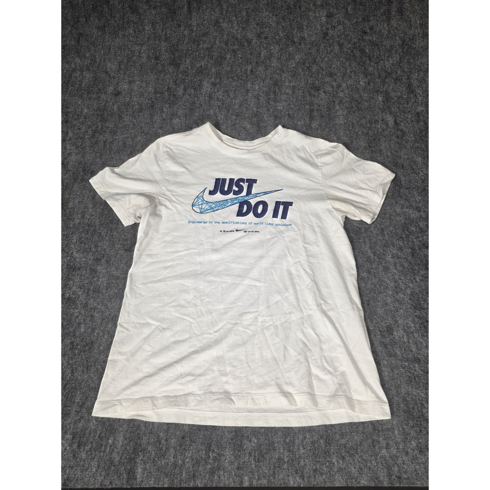 Nike Mens M Shirt White Just Do It Geometric Swoosh Short Sleeve Graphic Tee